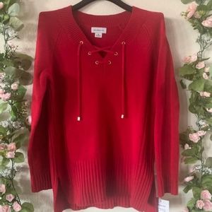 LIZ CLAIBORNE - LACE UP - V SNECK SWEATER - MEDIUM